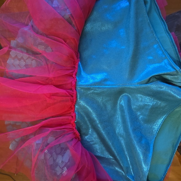 Weissman Turquoise Metallic Sequin w/ Hot Pink Leotard Dance Costume with Belt - Picture 12 of 16